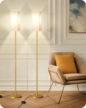 2Pack Floor Lamp, Pole with Foot Switch, Modern Standing Lamp Lampshade, Minimalist Freestanding Lamp (Bulb Not Included), for Living Room,Bedroom,Office,FCC Listed,Gold and Beige DE07LDP205
