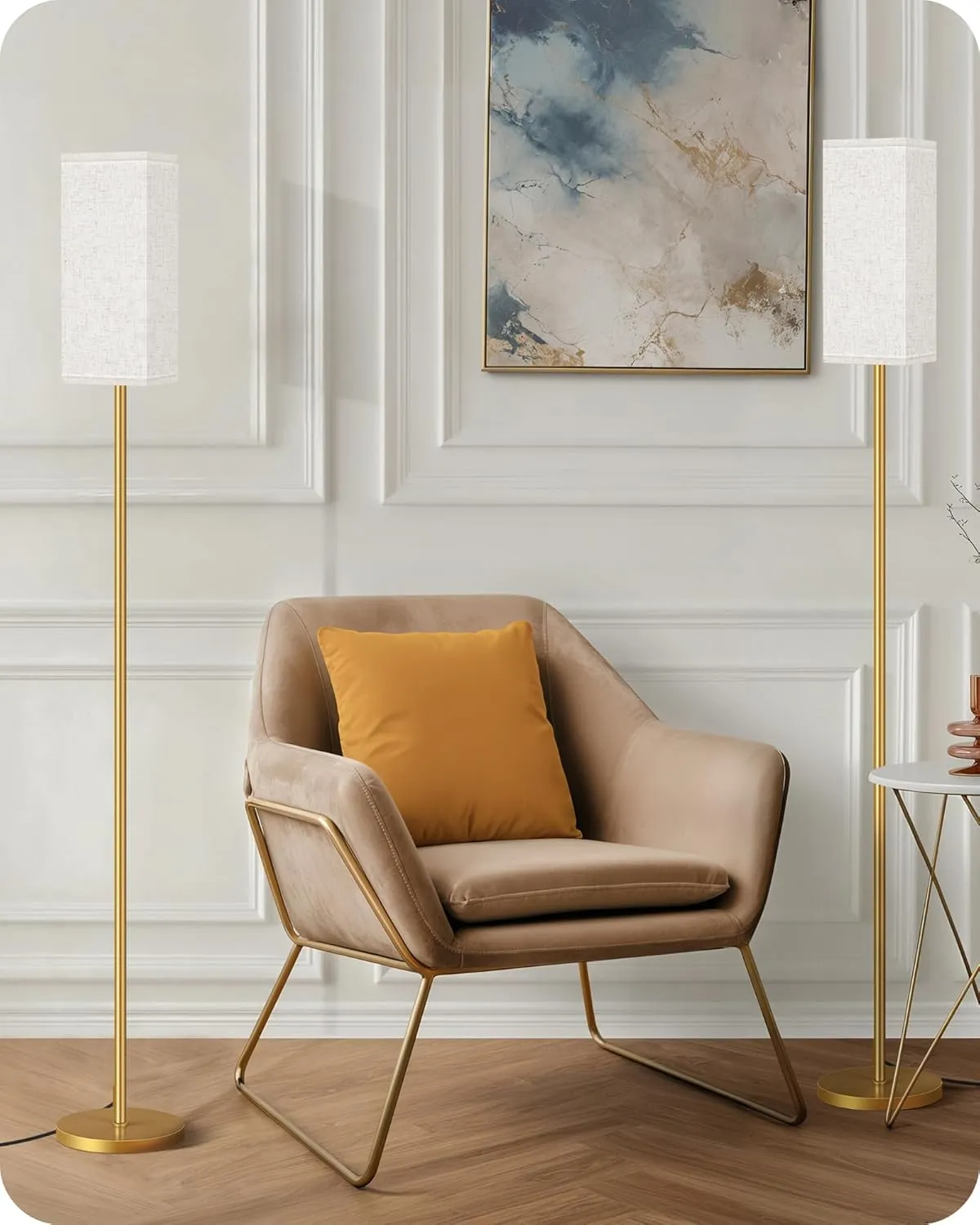 2Pack Floor Lamp, Pole with Foot Switch, Modern Standing Lamp Lampshade, Minimalist Freestanding Lamp (Bulb Not Included), for Living Room,Bedroom,Office,FCC Listed,Gold and Beige DE07LDP205