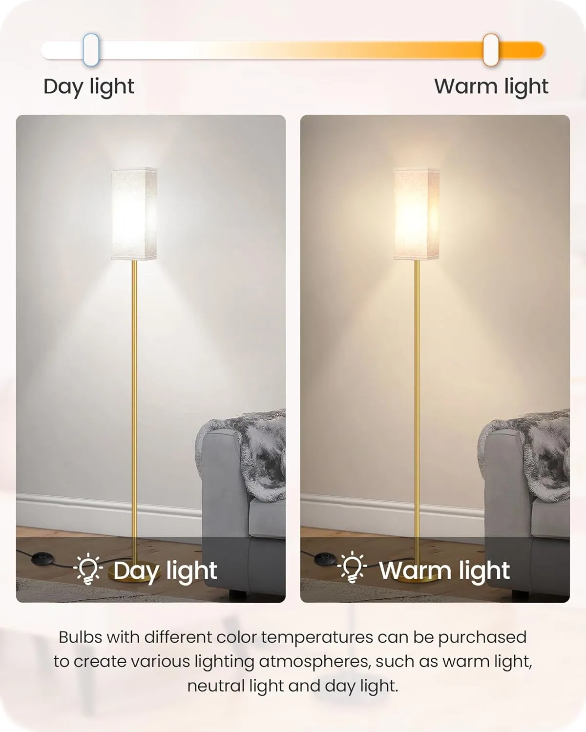2Pack Floor Lamp, Pole with Foot Switch, Modern Standing Lamp Lampshade, Minimalist Freestanding Lamp (Bulb Not Included), for Living Room,Bedroom,Office,FCC Listed,Gold and Beige DE07LDP205