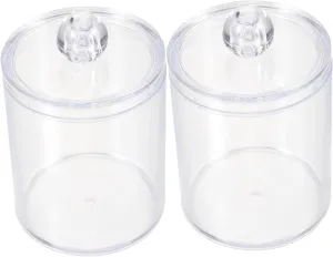 2Pcs Acrylic Cotton Swab Holder Cotton Pad Storage Container Stylish Organizer for Makeup Bathroom Counter Vanity Elegant Transparent Design Space Saving