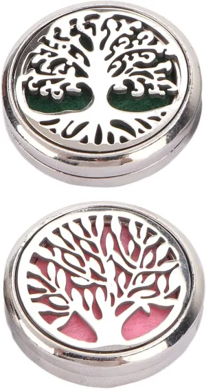 2pcs Essential Oil Diffuser Brooches Stainless Steel Lightweight Hollow Out Tree Shape Washable Locket Perfume Diffuser