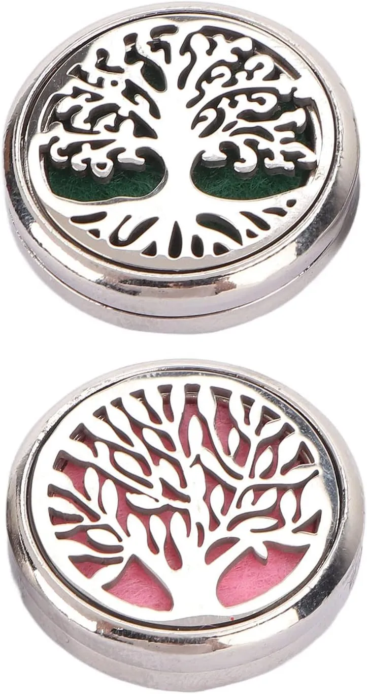 2pcs Essential Oil Diffuser Brooches Stainless Steel Lightweight Hollow Out Tree Shape Washable Locket Perfume Diffuser
