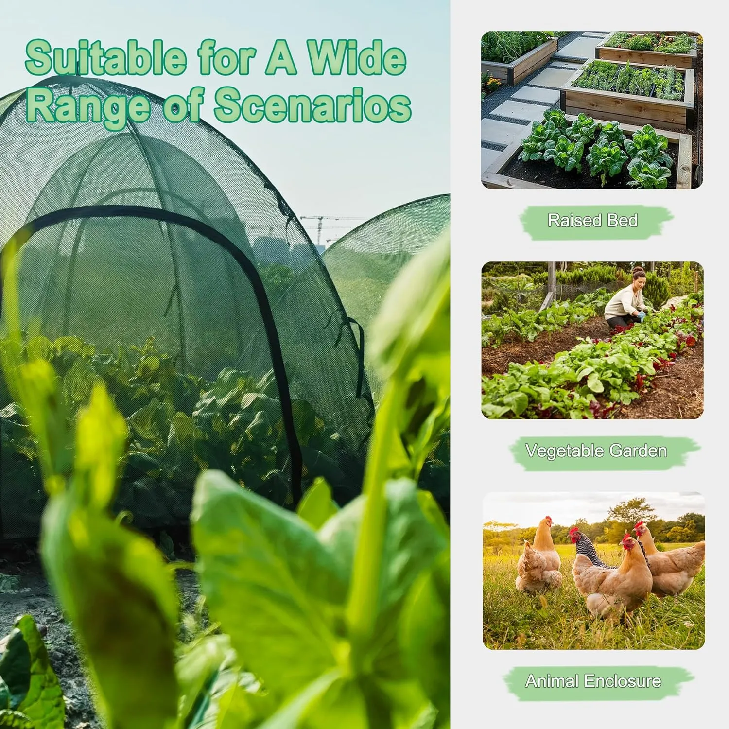 2PCS Mesh Plant Cover from Animals - 40" x 40" x 30" Plant Netting Pest Guard Cover with Stakes for Raised Bed, Plant Tent Cage Protector for Vegetables Fruits Flowers Small Animals