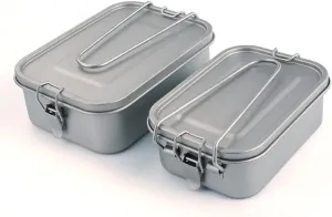 2PCS Pure Titanium Lunch Box 1200ML, Large Capacity Square Portable Sealed Bento Box Suitable for Outdoor Camping