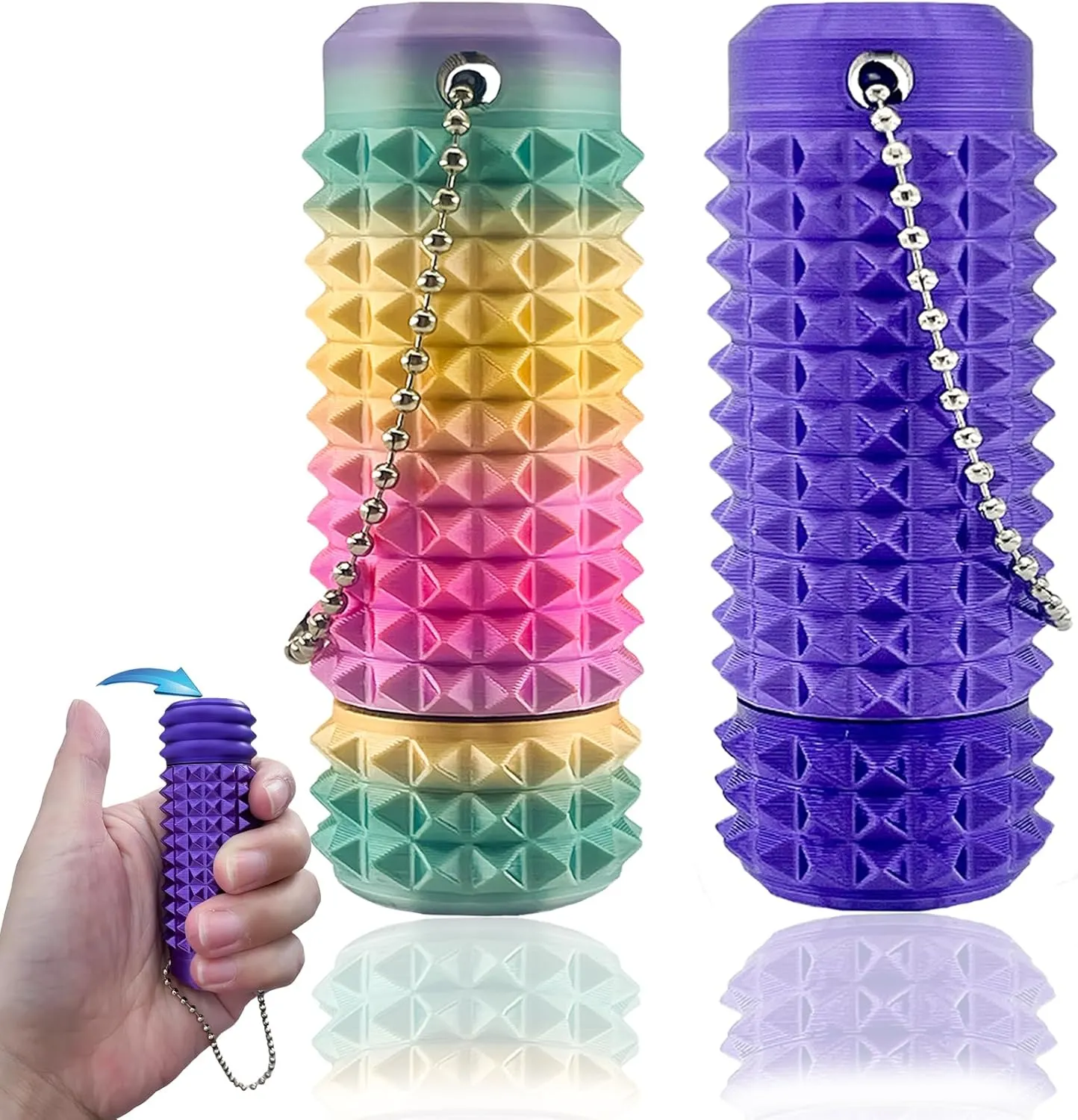 2Pcs Upgrade Little Pain Ouchies Pain Stim Fidget, 3D Printed Fidget Toys Anxiety Relief Items, Rotatable Grippie Stim Keychain, Stim Toys for Autistic Adults, Hard Spiky Sensory Toys, Novelty Gifts