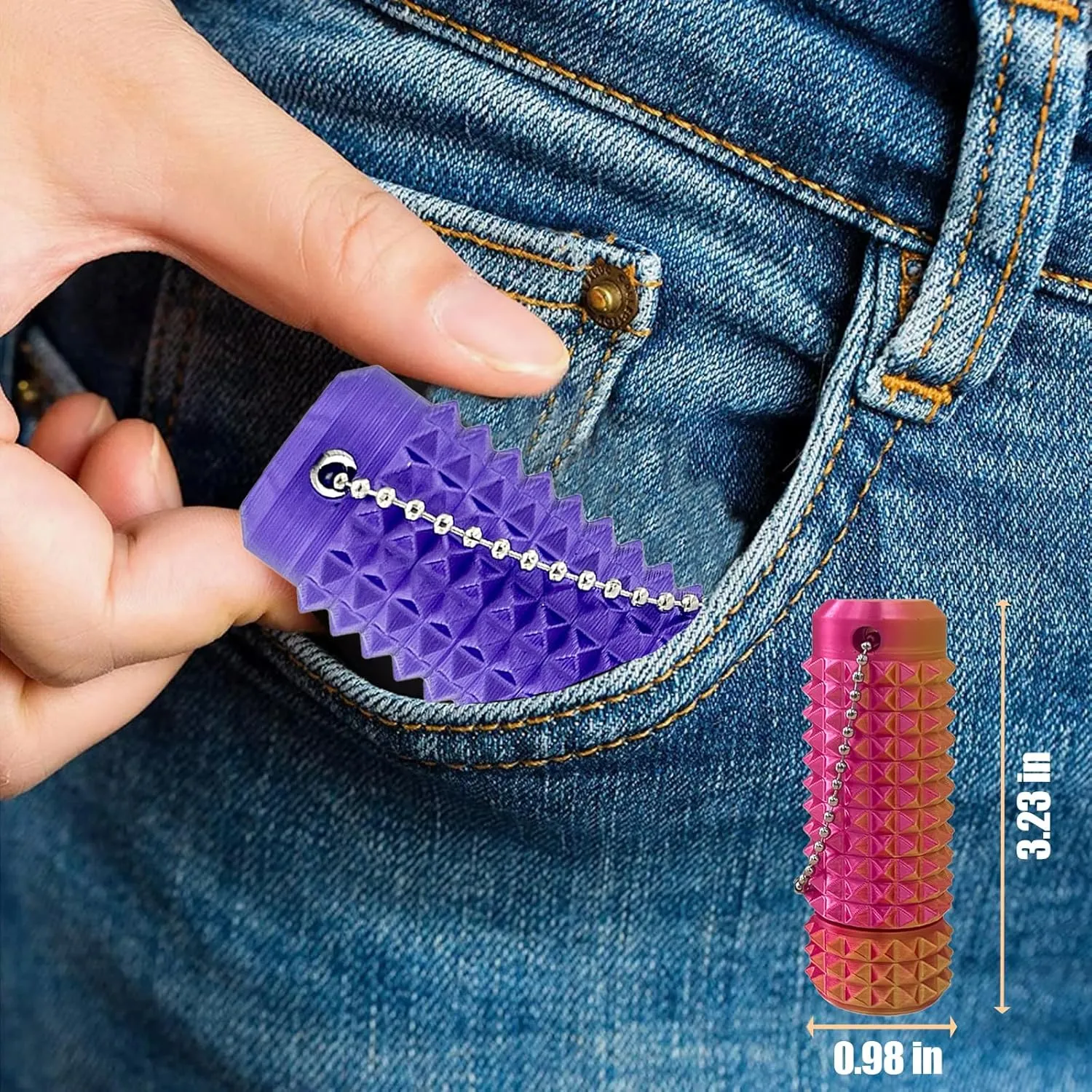 2Pcs Upgrade Little Pain Ouchies Pain Stim Fidget, 3D Printed Fidget Toys Anxiety Relief Items, Rotatable Grippie Stim Keychain, Stim Toys for Autistic Adults, Hard Spiky Sensory Toys, Novelty Gifts