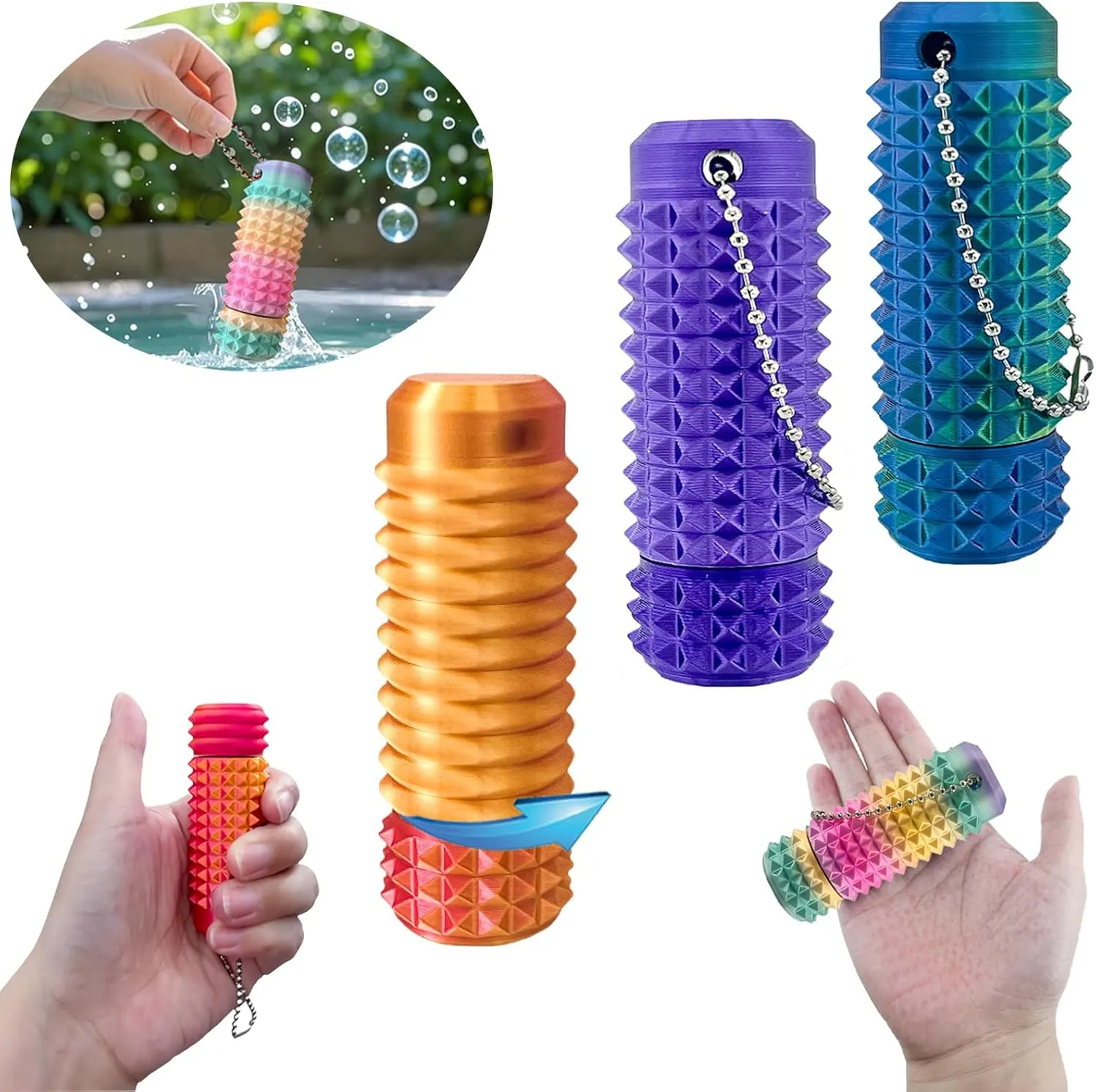 2Pcs Upgrade Little Pain Ouchies Pain Stim Fidget, 3D Printed Fidget Toys Anxiety Relief Items, Rotatable Grippie Stim Keychain, Stim Toys for Autistic Adults, Hard Spiky Sensory Toys, Novelty Gifts