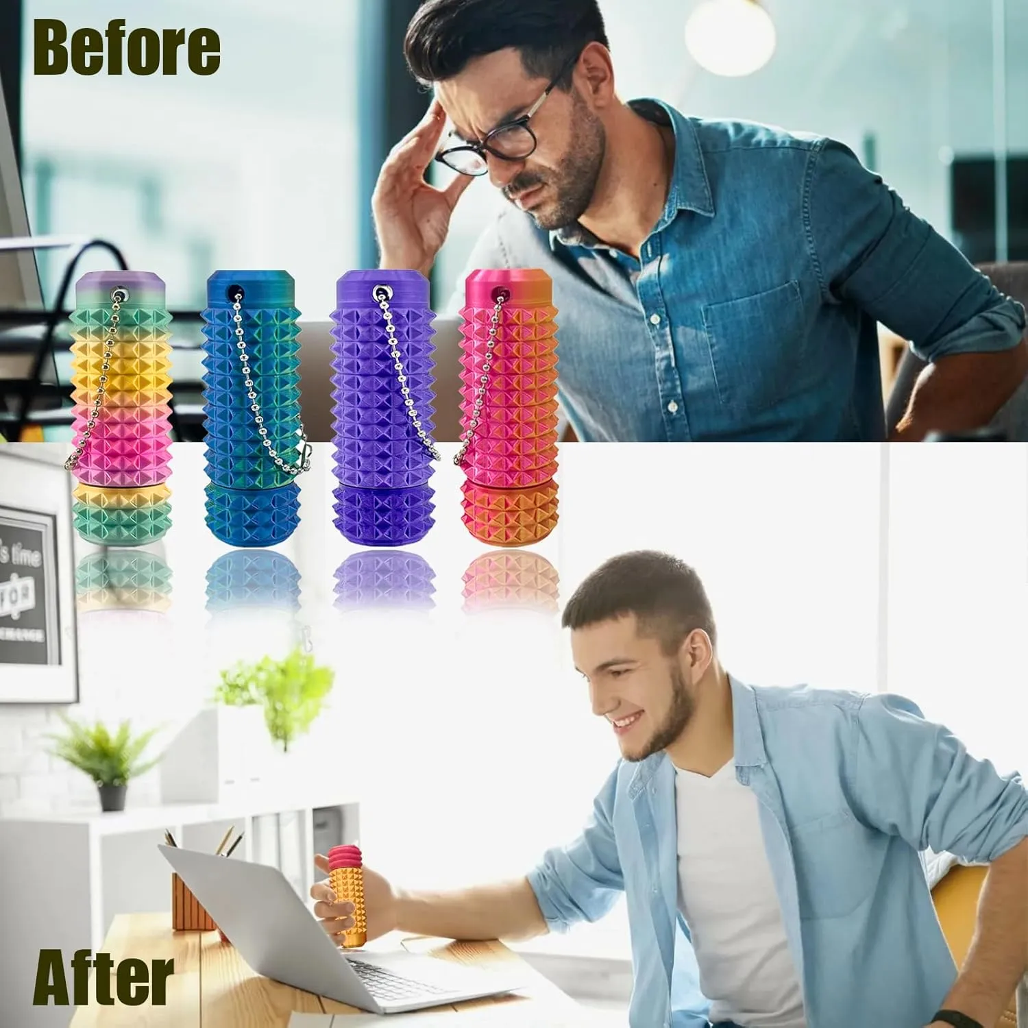 2Pcs Upgrade Little Pain Ouchies Pain Stim Fidget, 3D Printed Fidget Toys Anxiety Relief Items, Rotatable Grippie Stim Keychain, Stim Toys for Autistic Adults, Hard Spiky Sensory Toys, Novelty Gifts