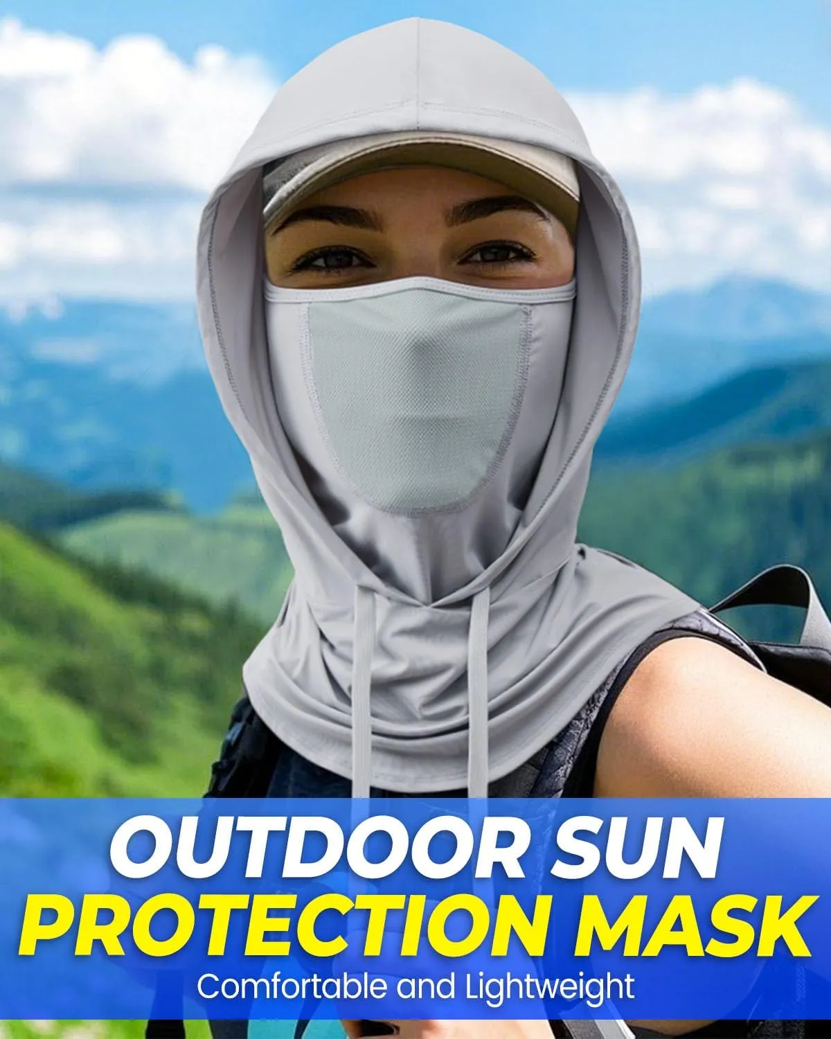 3-in-1 Cooling Breathable Balaclava Face Mask with Nose Mesh Sun UV Protection Hood Full Head Cover Men Women Hiking Outdoor