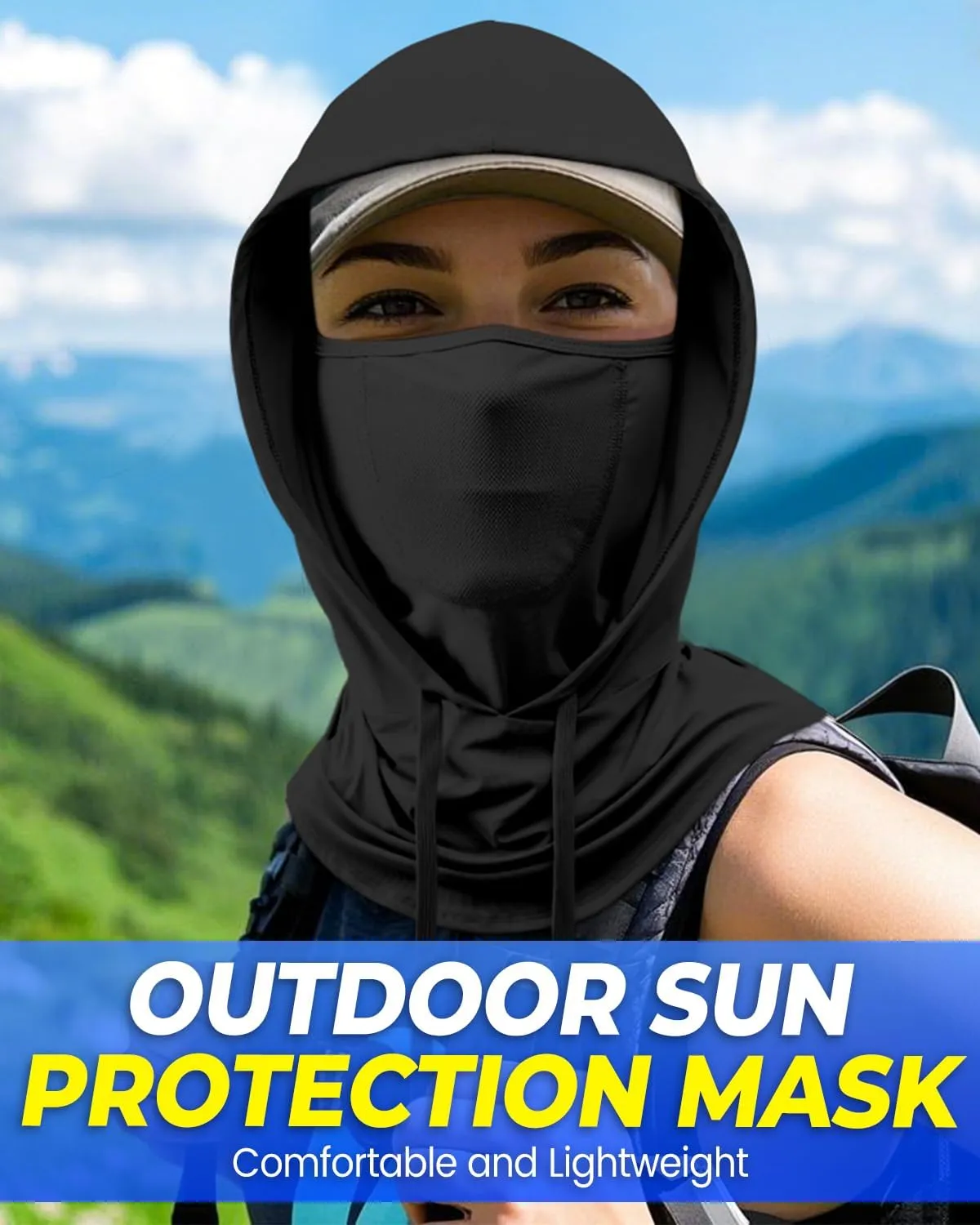 3-in-1 Cooling Breathable Balaclava Face Mask with Nose Mesh Sun UV Protection Hood Full Head Cover Men Women Hiking Outdoor