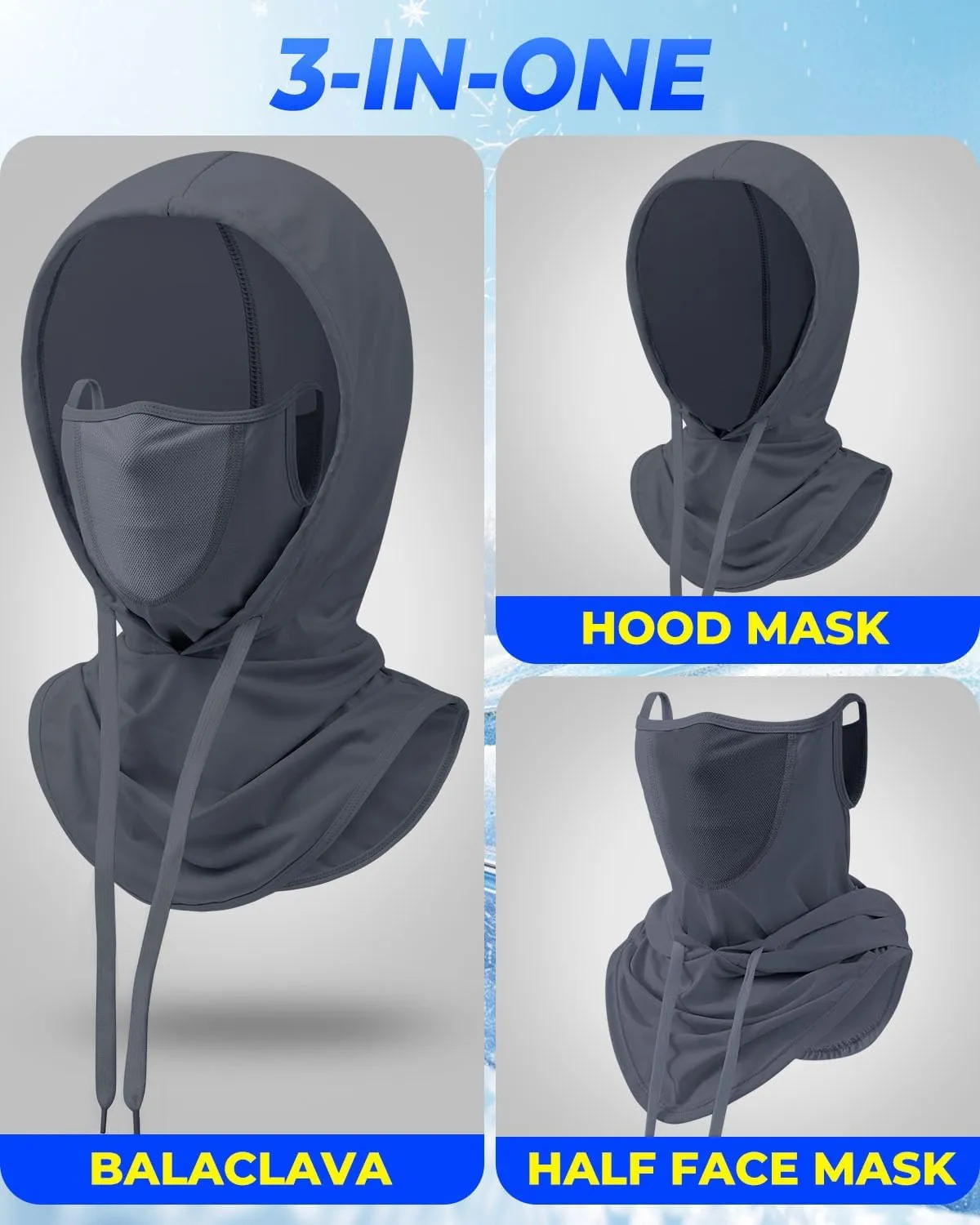 3-in-1 Cooling Breathable Balaclava Face Mask with Nose Mesh Sun UV Protection Hood Full Head Cover Men Women Hiking Outdoor