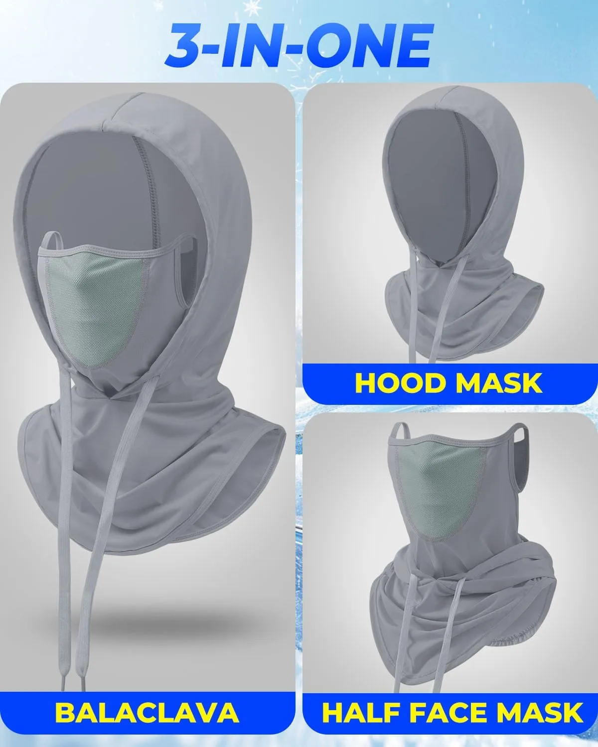 3-in-1 Cooling Breathable Balaclava Face Mask with Nose Mesh Sun UV Protection Hood Full Head Cover Men Women Hiking Outdoor