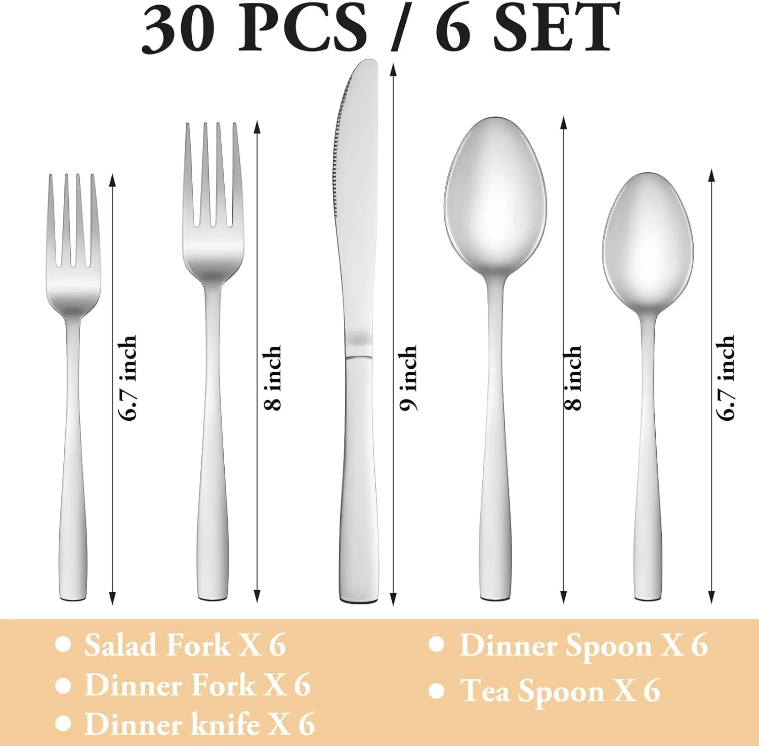 30 Piece Silverware Set Service for 6,Premium Stainless Steel Flatware Set,Mirror Polished Cutlery Utensil Set,Durable Home Kitchen Eating Tableware Set,Include Fork Knife Spoon Set,Dishwasher Safe