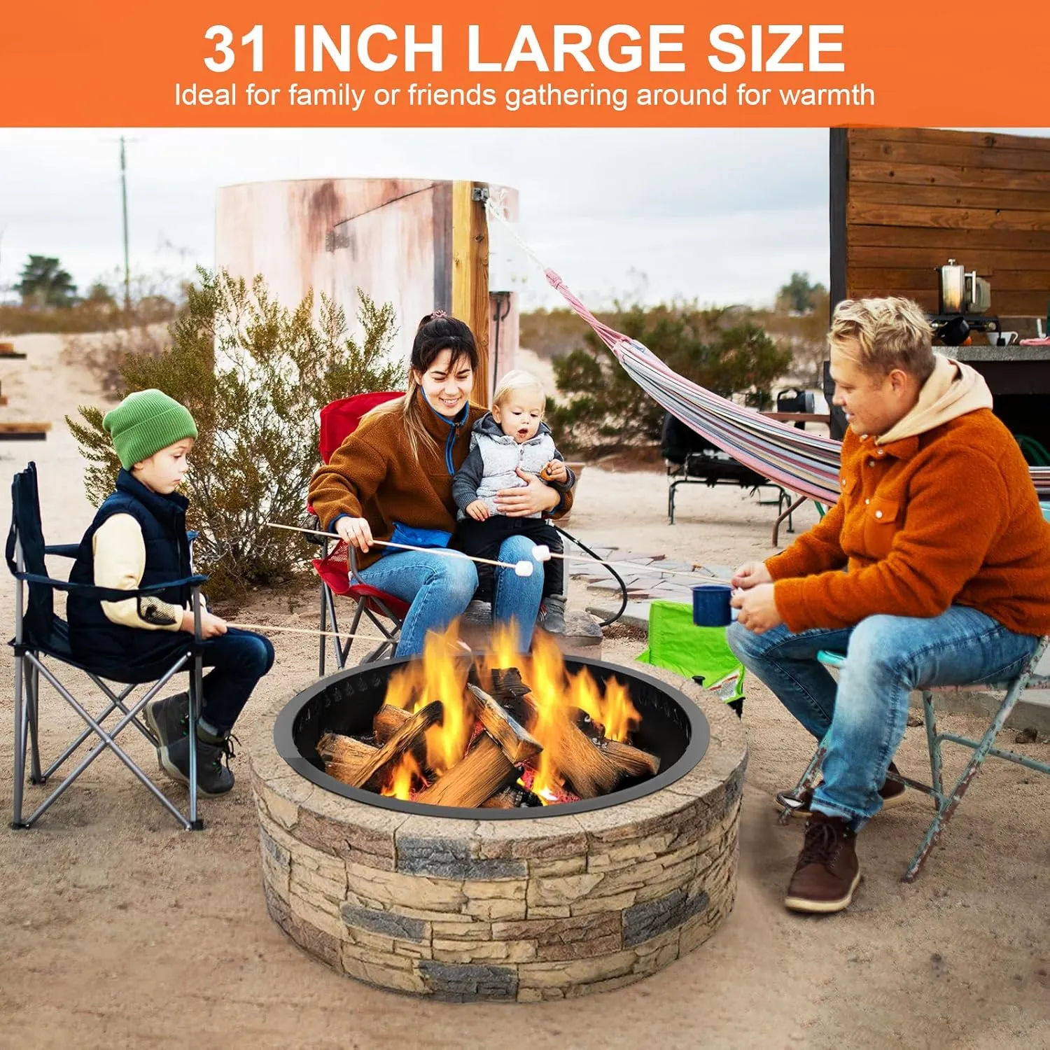 31inch Fire Pit Rings, DIY Smokeless Firepit Bowl Metal Fire Rings for Outside, Large Round Smokeless Firepit Insert, Heavy Duty Carbon Steel Fire pits for Camping and Patio