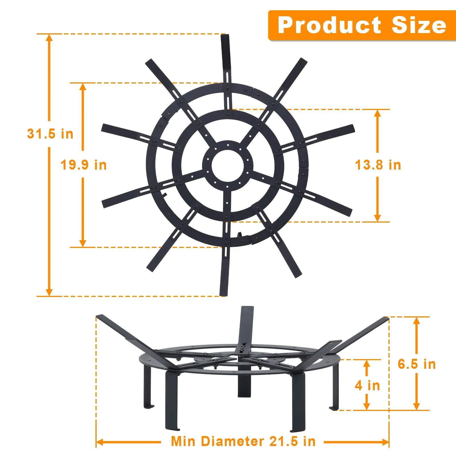 32 inch Round Adjustable Fire Grate, Heavy Duty, Smoke-Free Fire Pit Grate