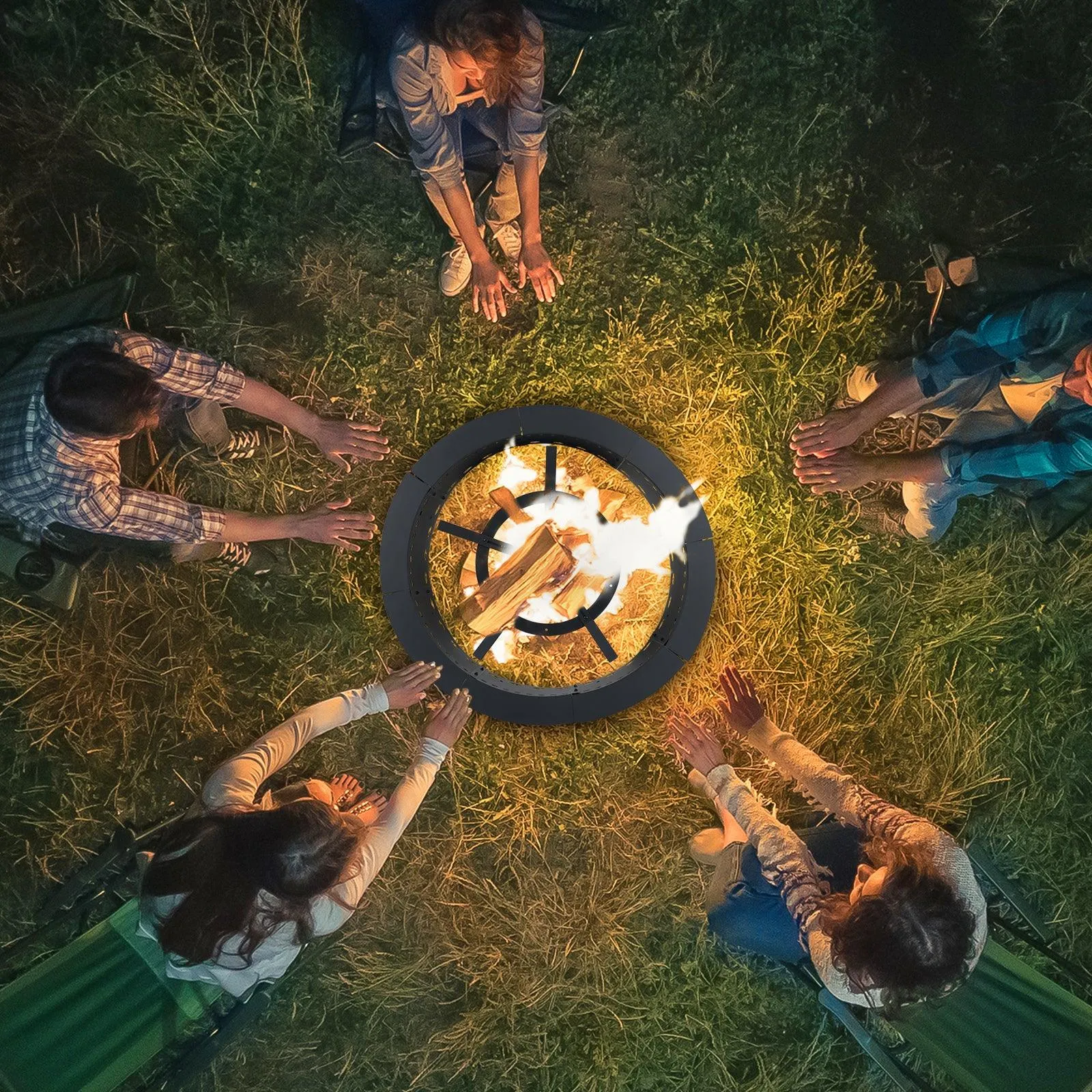 32 inch Round Adjustable Fire Grate, Heavy Duty, Smoke-Free Fire Pit Grate