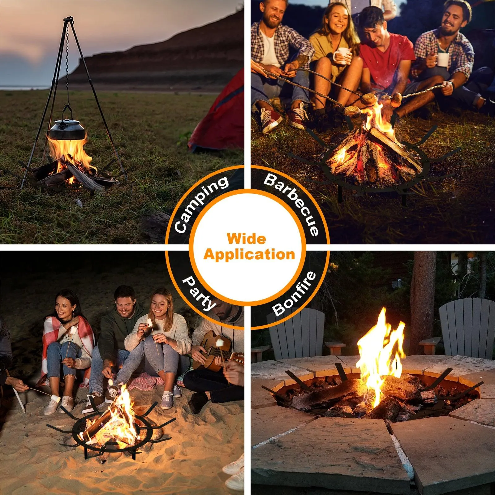 32 inch Round Adjustable Fire Grate, Heavy Duty, Smoke-Free Fire Pit Grate