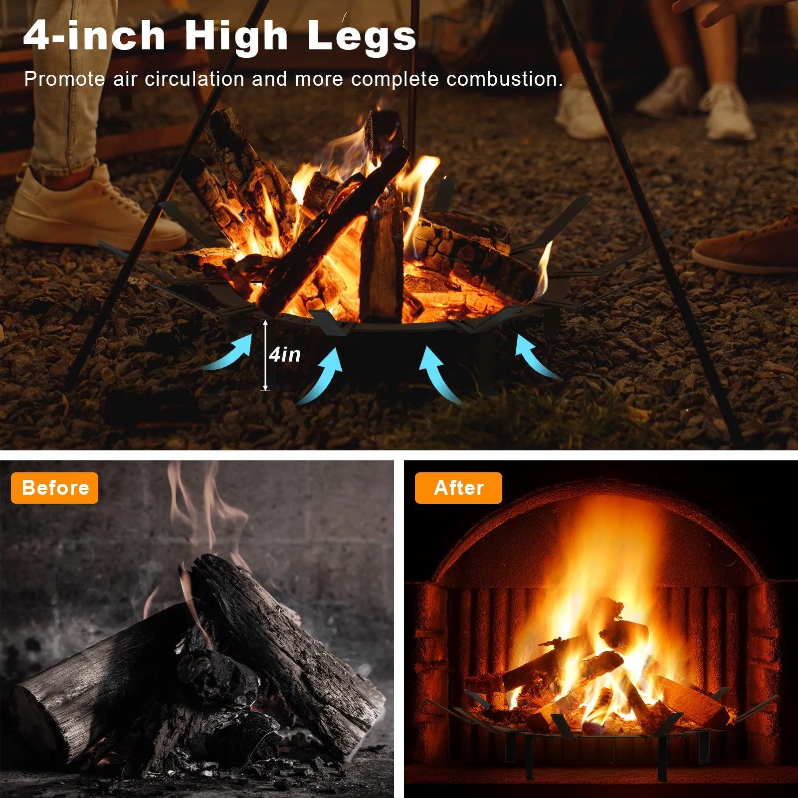 32 inch Round Adjustable Fire Grate, Heavy Duty, Smoke-Free Fire Pit Grate