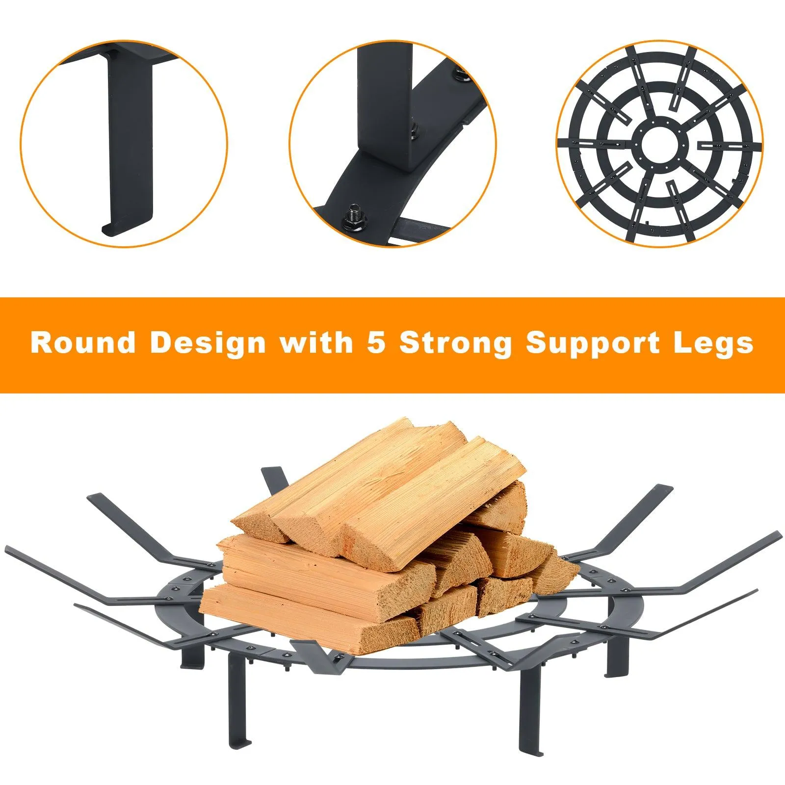 32 inch Round Adjustable Fire Grate, Heavy Duty, Smoke-Free Fire Pit Grate
