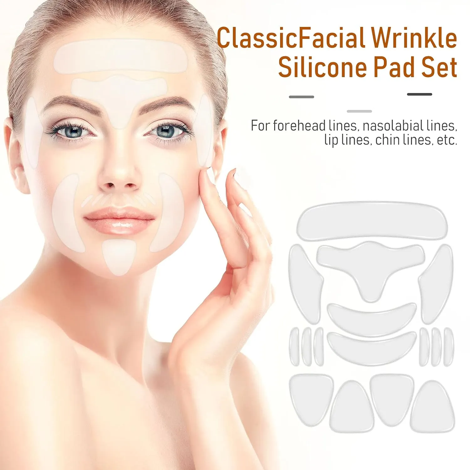 32 Pcs Facial Chest Neck Silicone Pad Reusable Face Forehead Patches Facial Sleeping Mask Cover for Smoothing Chest Neck Forehead Eye Mouth (Clear,Pink)