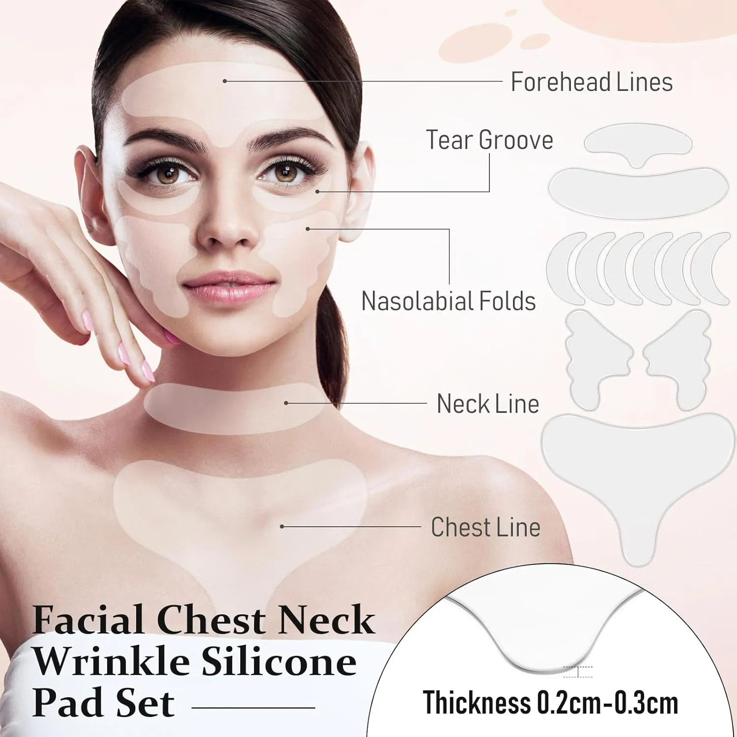 32 Pcs Facial Chest Neck Silicone Pad Reusable Face Forehead Patches Facial Sleeping Mask Cover for Smoothing Chest Neck Forehead Eye Mouth (Clear,Pink)