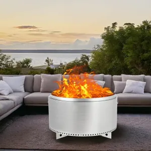 32" Smokeless Fire Pit with Handle & Ash Pan, 304 Stainless Steel Portable Outdoor Smokeless Fire Pit for Camping, Patio, Garden
