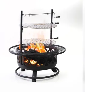 33 Inch Outdoor Fire Pit with Grill & Rotisserie - 40,000 BTU Durable Steel Woodburning Firepits for Outside - Portable Fire Pit for Backyard Porch, Deck, Camping, BBQ - Patio Fire Pit