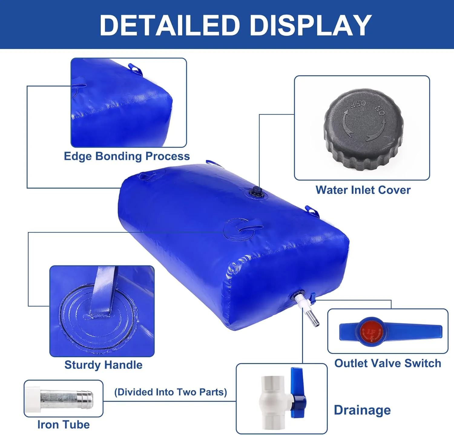 330 L/87 Gal Water Bladder Tank, Foldable Portable Water Storage Container, Emergency Water Bag for RV, Truck Bed, Fire Prevention, Drought Resistance, Blue