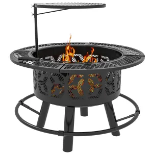 33" Portable Wood-Burning Fire Pit & Charcoal Grill with Cooking Grate, Black