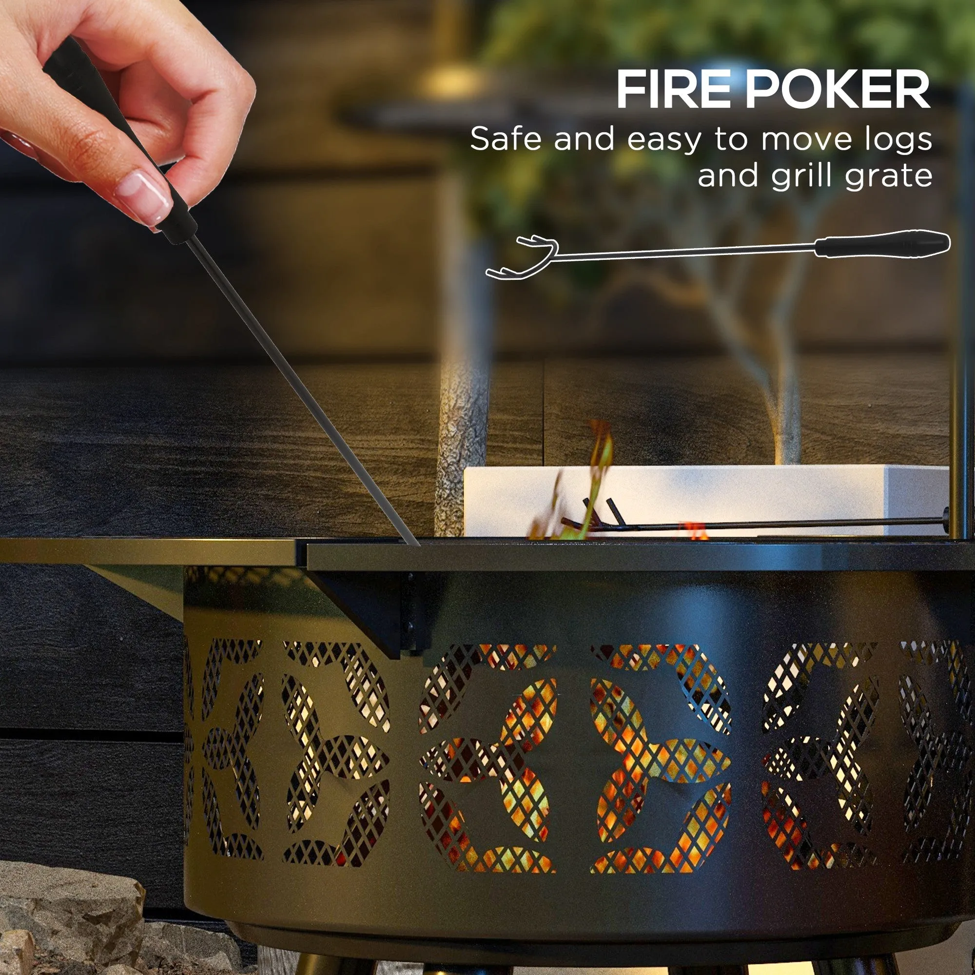33" Portable Wood-Burning Fire Pit & Charcoal Grill with Cooking Grate, Black