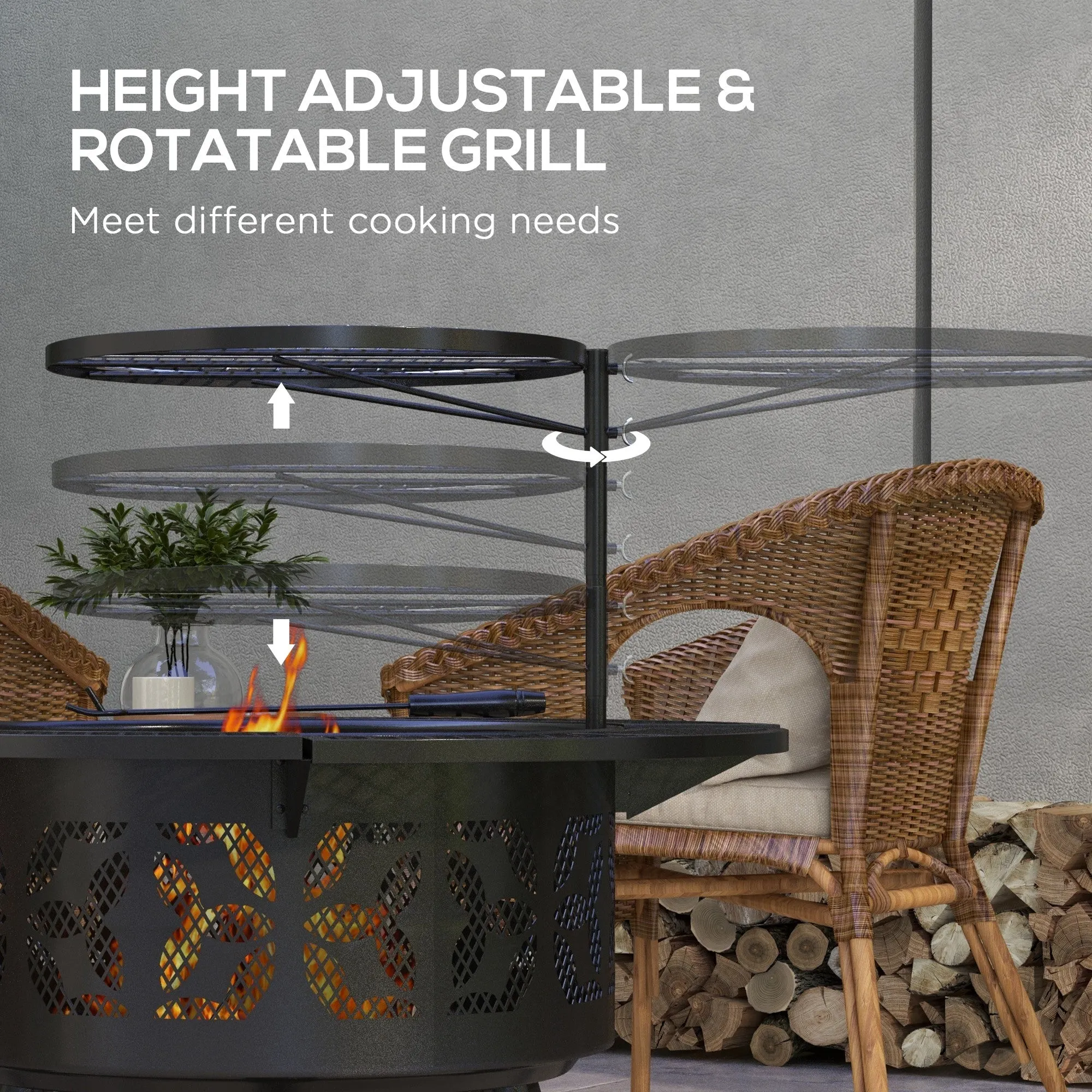 33" Portable Wood-Burning Fire Pit & Charcoal Grill with Cooking Grate, Black