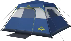 3/4 Person/6 Person Camping Tent with 1 Door, 4 Windows, and Upgraded Ventilation– Instant Setup, Waterproof, 8'x 8'x 67''Oxford Fabric Floor Pop Up in 60 Seconds Includes Rainfly and Backpack
