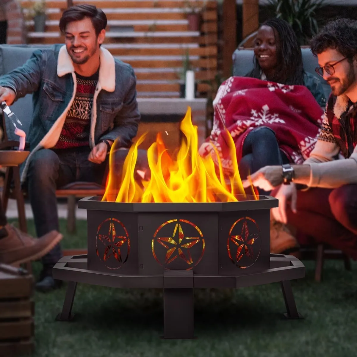35 Inch Octagonal Outdoor Fire Pit,Wood Burning Fire Pit for Bonfire,Outside,Camping, Backyard, Patio