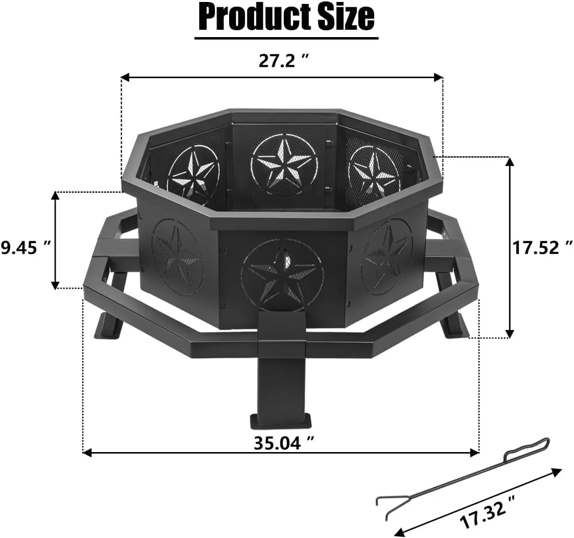 35 Inch Octagonal Outdoor Fire Pit,Wood Burning Fire Pit for Bonfire,Outside,Camping, Backyard, Patio