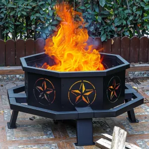 35 Inch Octagonal Outdoor Fire Pit,Wood Burning Fire Pit for Bonfire,Outside,Camping, Backyard, Patio