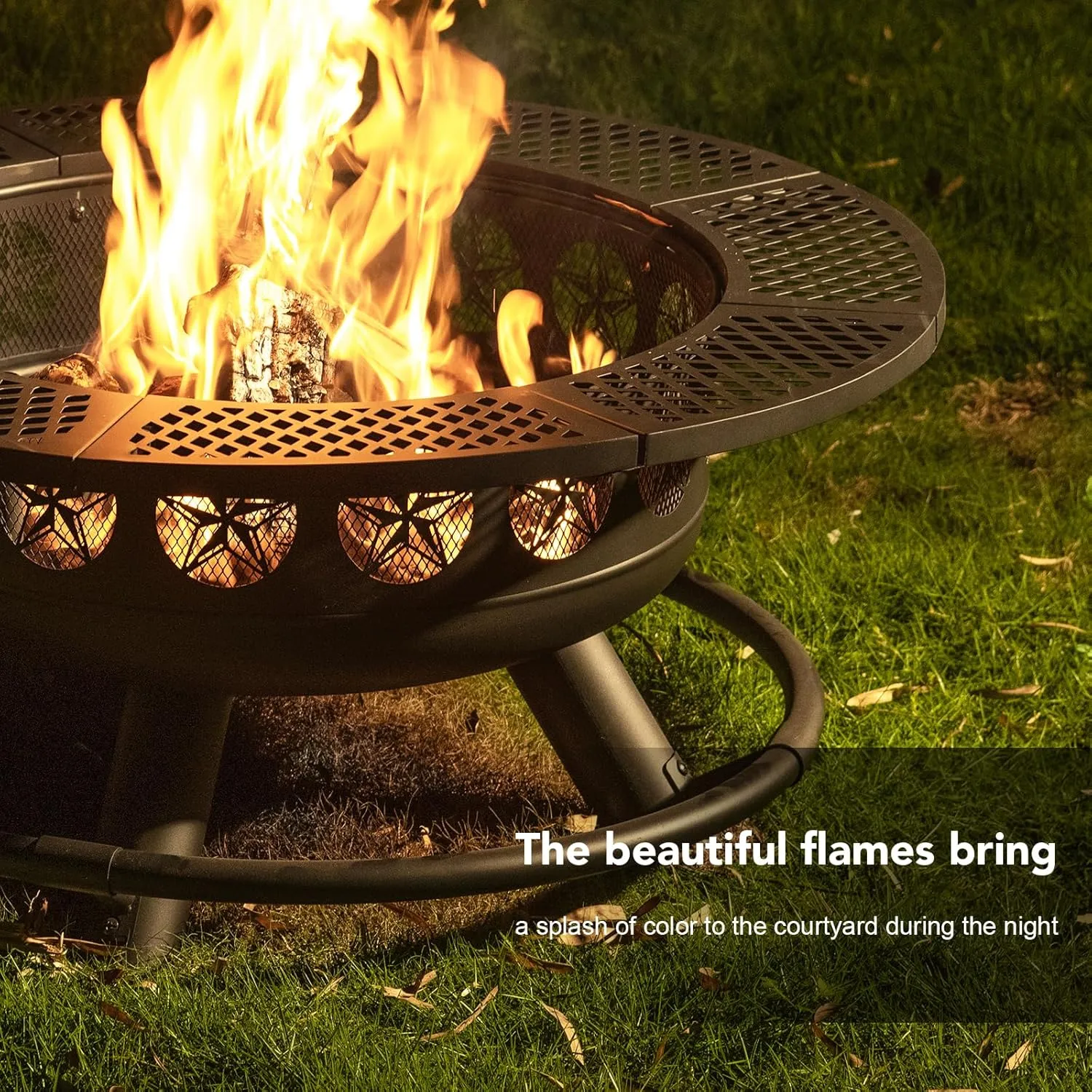 36 Inch Fire Pit with Cooking Grill,Outdoor Wood Burning BBQ Firepit with Lid, 3-in-1 Outdoor Fire Pit for Backyard Deck Bonfire Patio Picnic