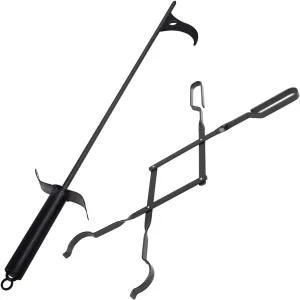 36 inch Fireplace Poker and 26 inch Fireplace Log Tongs -Multi use tip for Campfire, Wood Stove and Indoor and Outdoor Fire Pit Accessories
