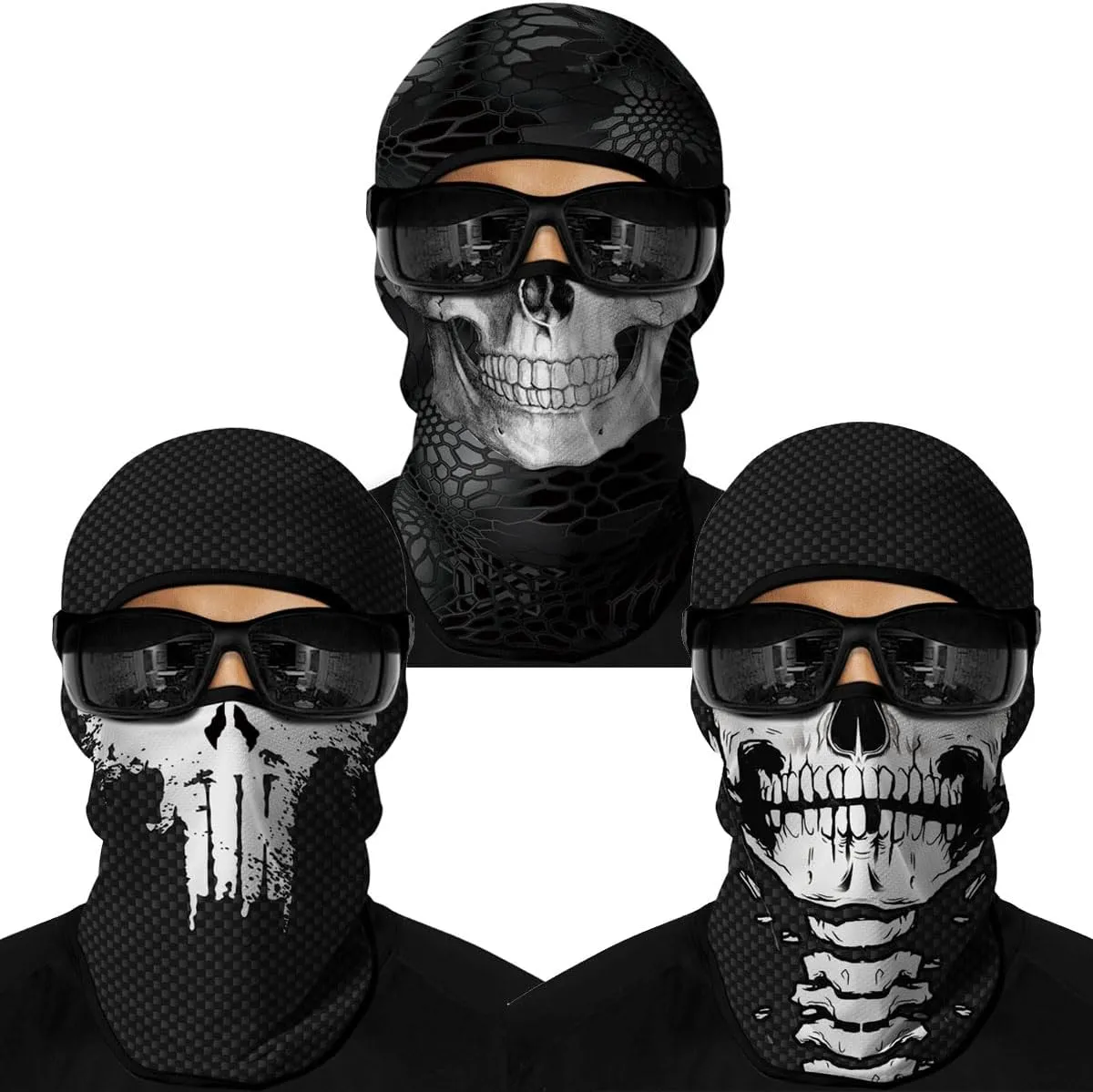 3PCS Balaclava Full Face Mask Ski Mask UV Protection Cover Motorcycle Full Face Mask for Men Women Outdoor Sports