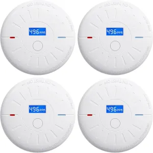 4 Pack 10 Year Battery Operated Smoke Detector and Carbon Monoxide Detectors, Travel Portable Photoelectric Fire Co Alarm for Home, Kitchen