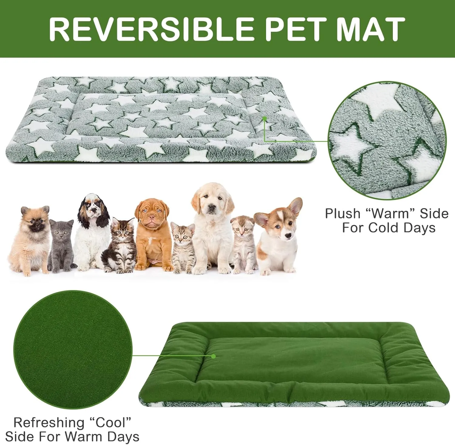 4 Pcs Washable Dog Bed Crate Mat Pad Replaceable Reversible Kennel Pad for Crate Pet, Sleeping Mat for Small, Medium, Large Dog Machine Washable(18 x 24 x 1.6 Inch,Green)