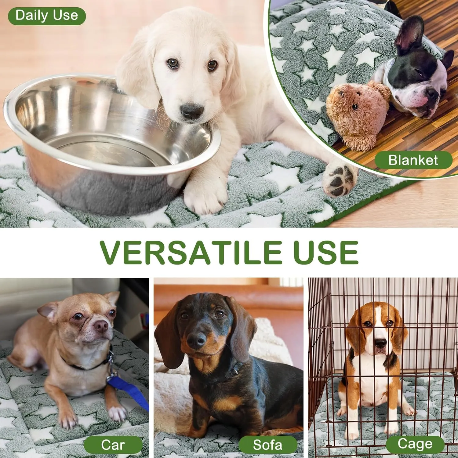 4 Pcs Washable Dog Bed Crate Mat Pad Replaceable Reversible Kennel Pad for Crate Pet, Sleeping Mat for Small, Medium, Large Dog Machine Washable(18 x 24 x 1.6 Inch,Green)
