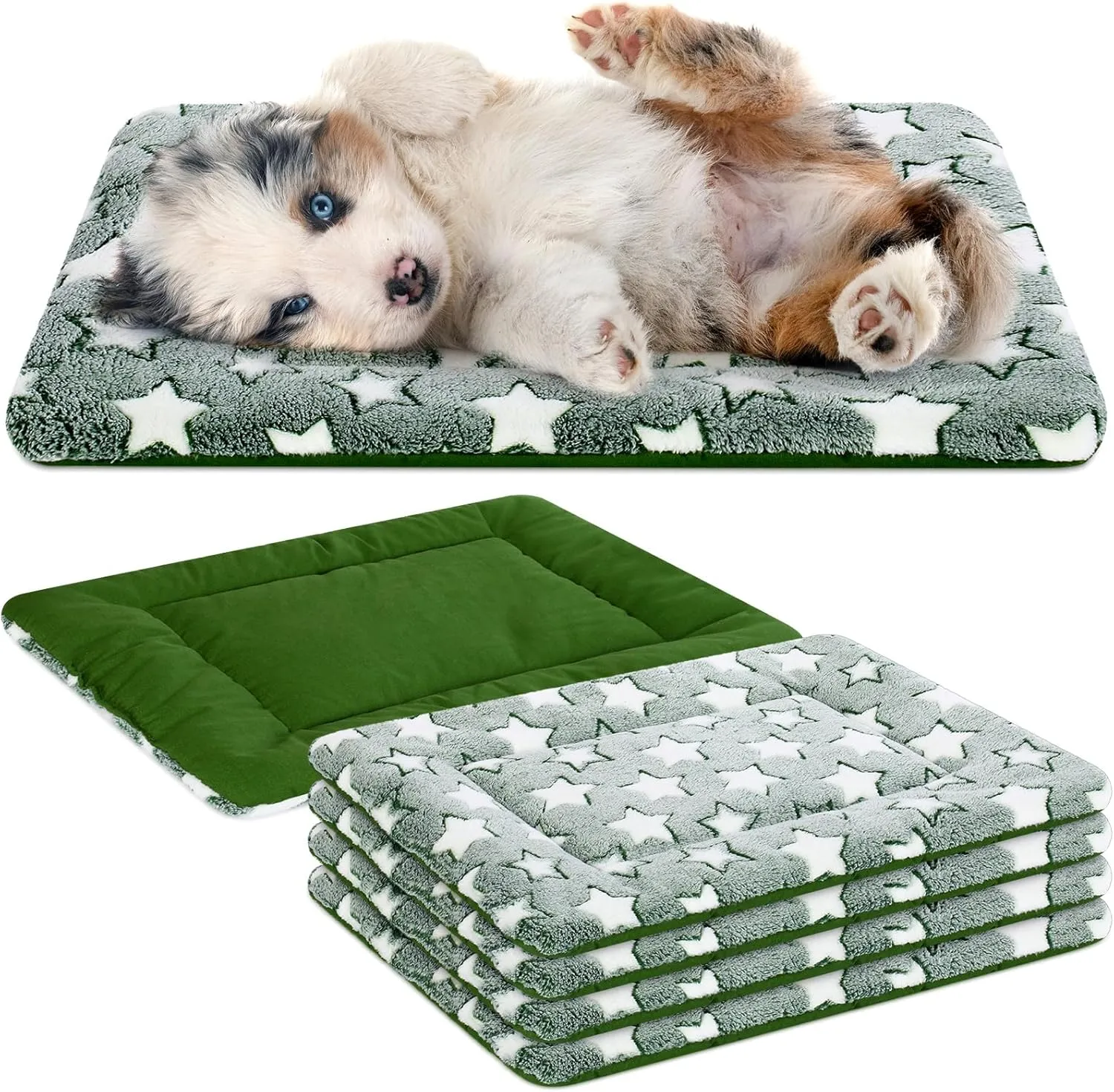 4 Pcs Washable Dog Bed Crate Mat Pad Replaceable Reversible Kennel Pad for Crate Pet, Sleeping Mat for Small, Medium, Large Dog Machine Washable(18 x 24 x 1.6 Inch,Green)