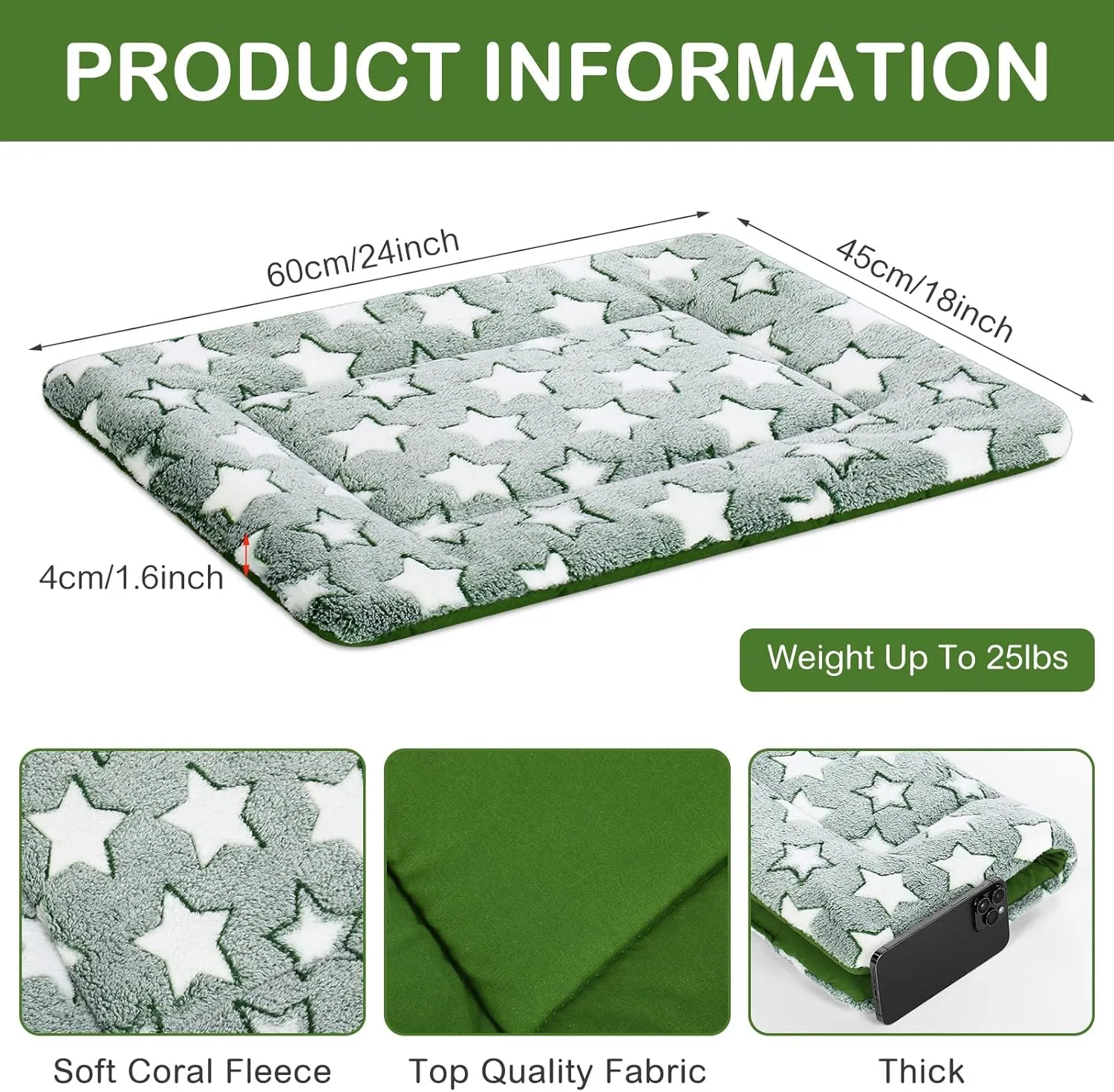 4 Pcs Washable Dog Bed Crate Mat Pad Replaceable Reversible Kennel Pad for Crate Pet, Sleeping Mat for Small, Medium, Large Dog Machine Washable(18 x 24 x 1.6 Inch,Green)
