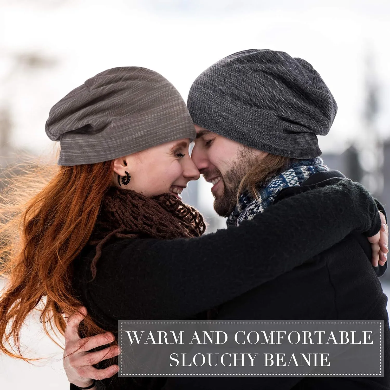 4 Pieces Slouchy Beanie Hat Sleeping Cap Baggy Skull Knit Sleeping Hat Headwear Head Wrap Cap for Men Women