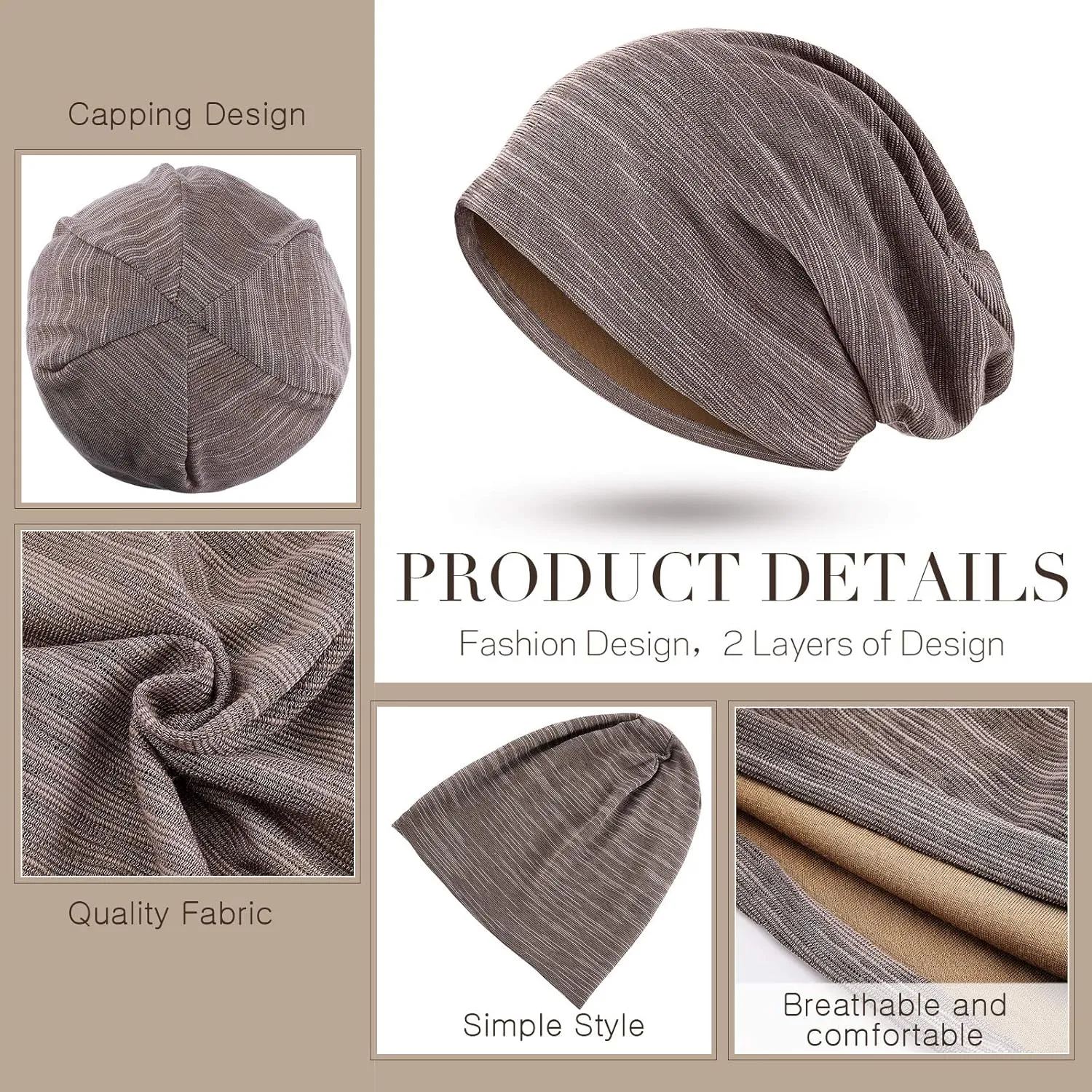 4 Pieces Slouchy Beanie Hat Sleeping Cap Baggy Skull Knit Sleeping Hat Headwear Head Wrap Cap for Men Women