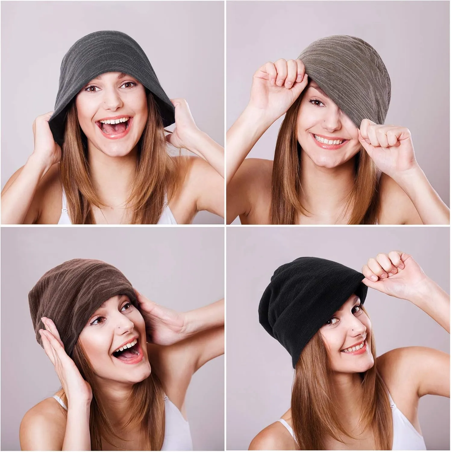 4 Pieces Slouchy Beanie Hat Sleeping Cap Baggy Skull Knit Sleeping Hat Headwear Head Wrap Cap for Men Women