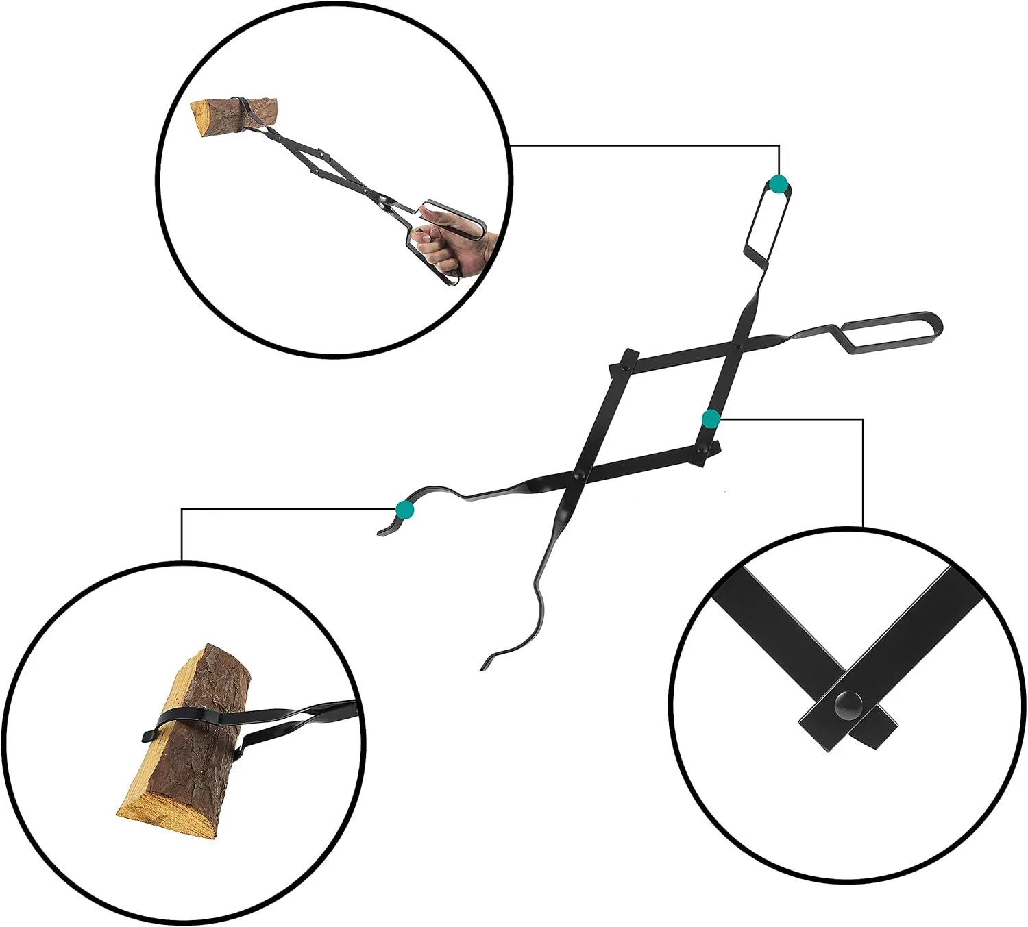 40-Inch Fireplace Fire Pit Campfire Poker Stick and 26-Inch Campfire Fireplace Tongs, Log Grabber, Camping, Wood Stove, Outdoor and Indoor Use, Black Solid Steel