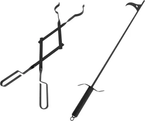 40-Inch Fireplace Fire Pit Campfire Poker Stick and 26-Inch Campfire Fireplace Tongs, Log Grabber, Camping, Wood Stove, Outdoor and Indoor Use, Black Solid Steel
