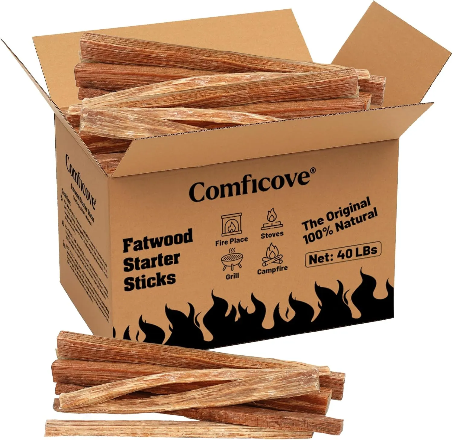 40 lbs. Fire Starter Fatwood Sticks Camping Essentials | Great Fire Logs and Fire Starters for Campfires, Wood Stoves, Bonfires, Fireplaces