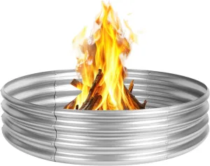 48 Inch Campfire Ring, Jotesnew Galvanized Fire Ring for Outside Fire Wood-Burning Pit, Heavy Duty Steel Fire Pit In-Ground for Backyard, Camping, Bonfire 4x4x1FT, Silvery